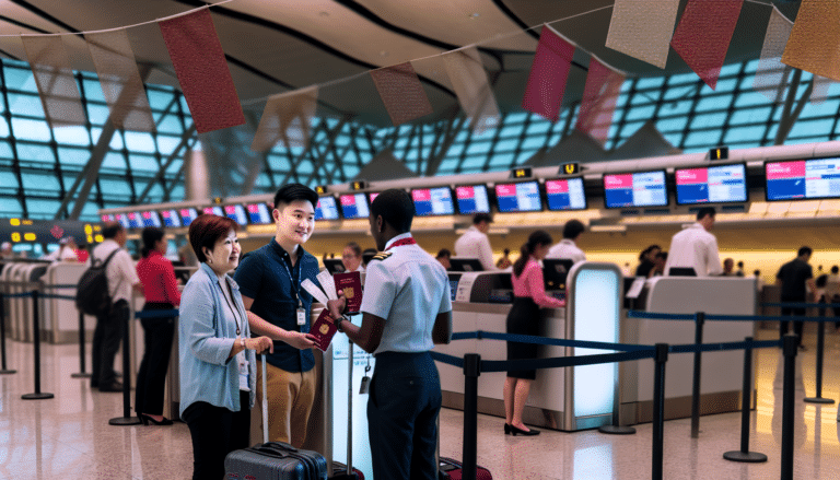 Photo of travelers at the airplane counter 768x439